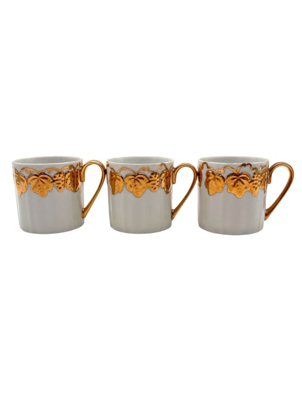 Vintage Porcelain Cup Set Of 3 Gold Handle & Grape Leaf Pattern Signed WM Sharp - Picture 6 of 16